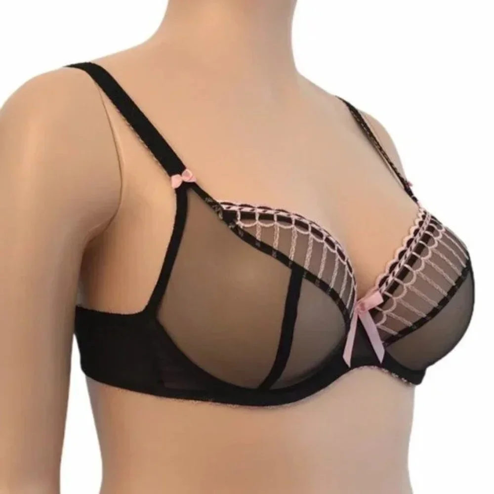 Freya Arabella Sheer Unlined Plunge Underwire Bra Black Full Bust 38I (UK 38G)